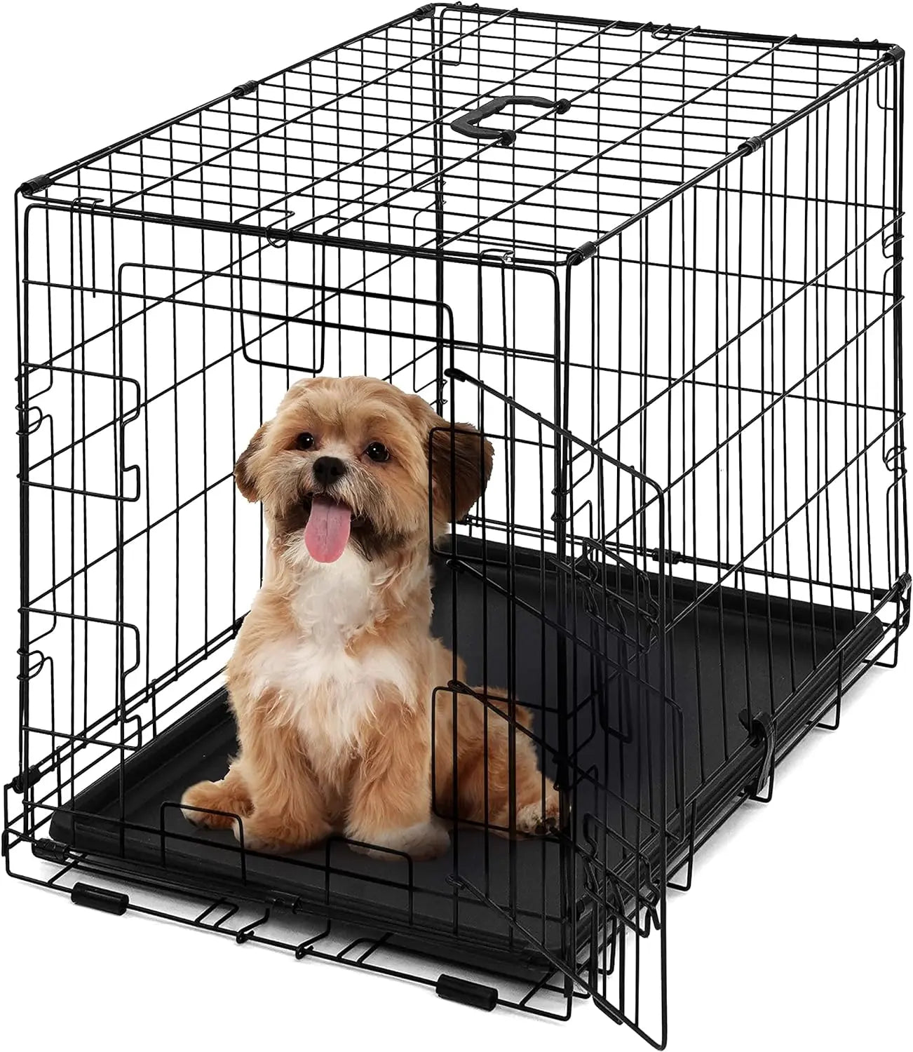 CAPHAUS Foldable Wire Dog Crate with Leak-Proof Pan, Protective Feet, and Divider Panel for Small, Medium, and Large Dogs - Available in 24” and 30” Single Door Options