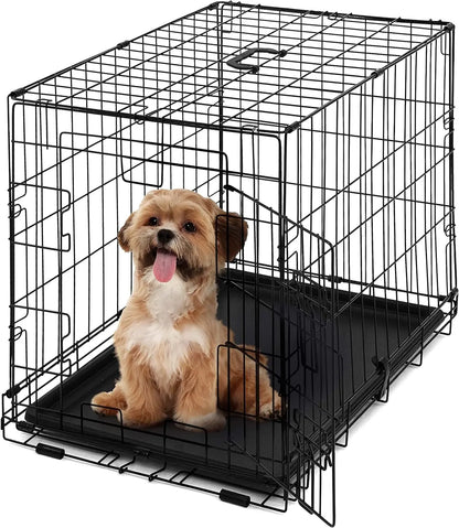 CAPHAUS Foldable Wire Dog Crate with Leak-Proof Pan, Protective Feet, and Divider Panel for Small, Medium, and Large Dogs - Available in 24” and 30” Single Door Options
