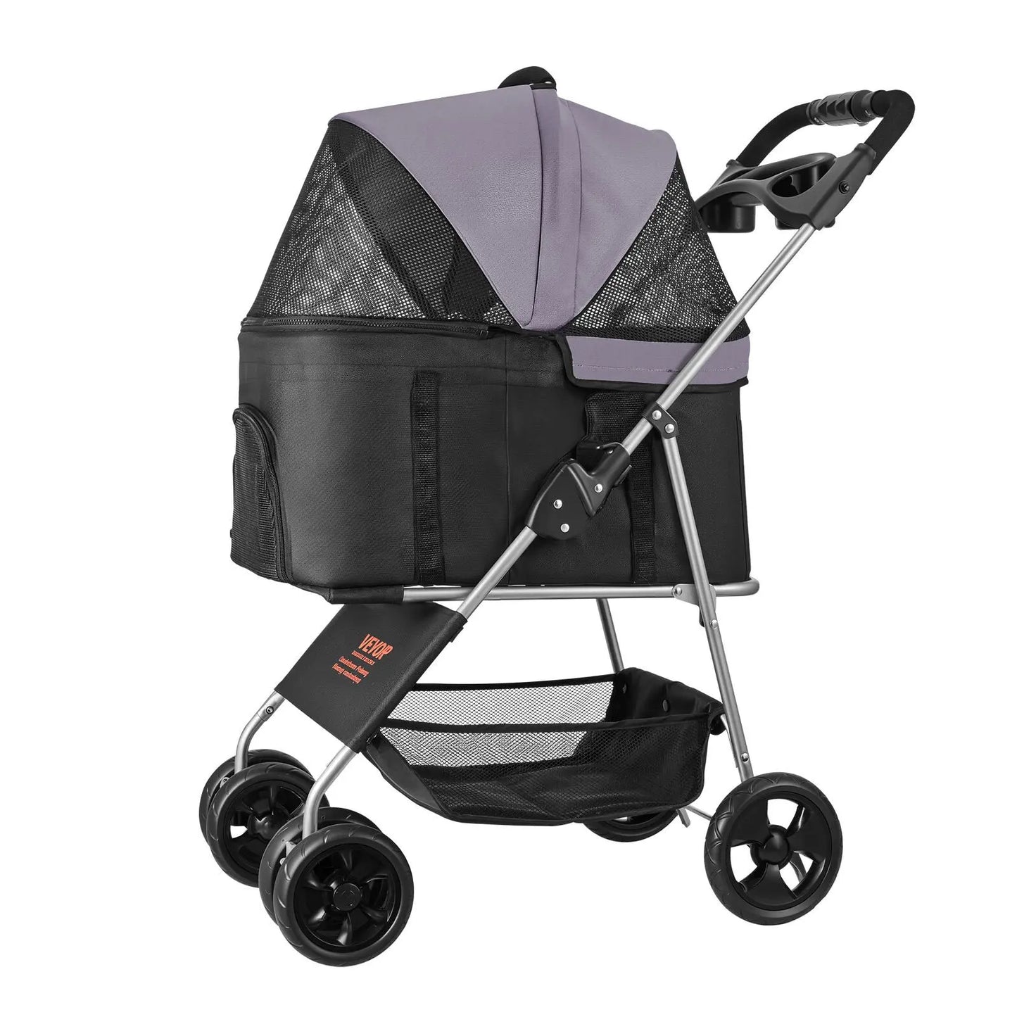 VEVOR Foldable Pet Stroller with 35 lbs Weight Capacity, 4-Wheel Dog and Cat Pram, Detachable Carrier, Mesh Windows, and Brake for Small to Medium Pets