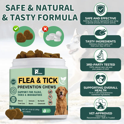Dog Flea and Tick Support Soft Chews - Natural Oral Supplement for All Breeds and Sizes - 150 Chicken Flavored Treats