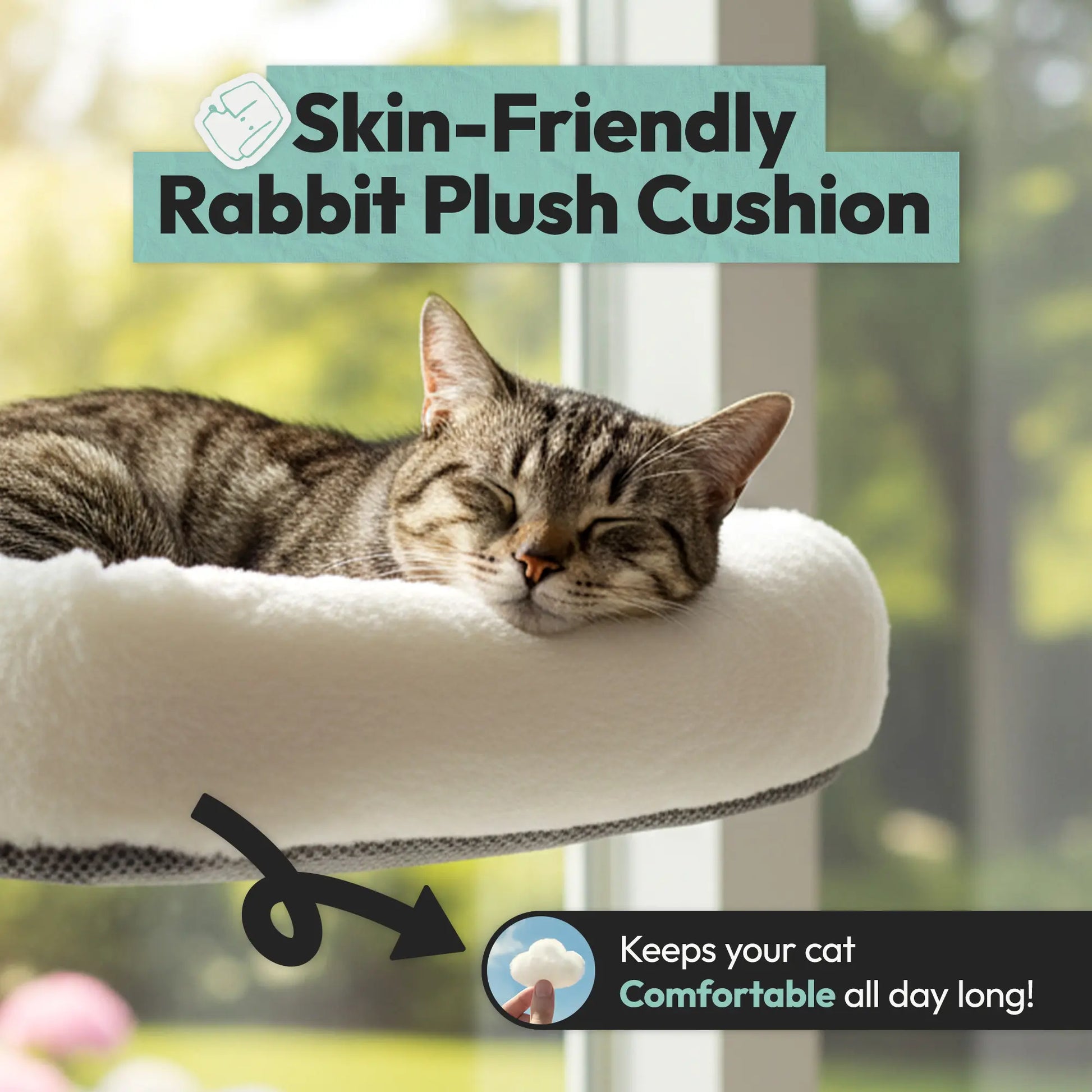 Folding Cat Window Hammock - Cordless, Machine Washable Bed with Sturdy Metal Frame and Strong Suction Cups for Cats and Small Dogs