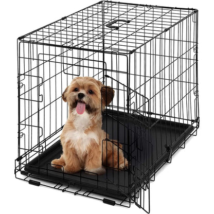 CAPHAUS Foldable Wire Dog Crate with Leak-Proof Pan, Protective Feet, and Divider Panel for Small, Medium, and Large Dogs - Available in 24” and 30” Single Door Options