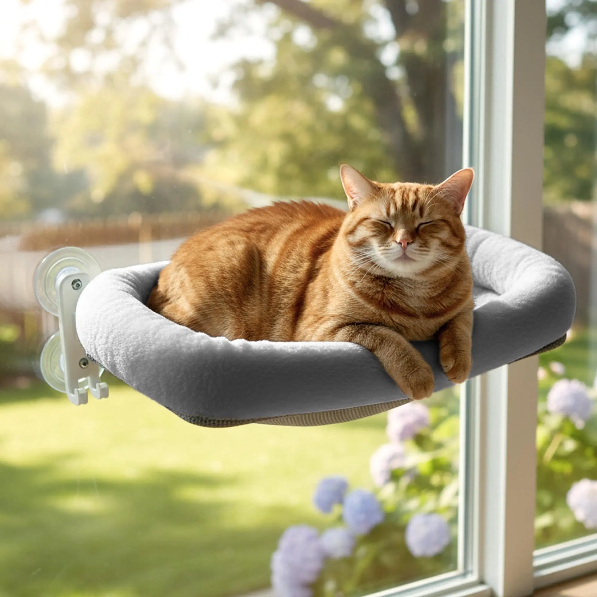 Folding Cat Window Hammock - Cordless, Machine Washable Bed with Sturdy Metal Frame and Strong Suction Cups for Cats and Small Dogs