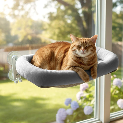 Folding Cat Window Hammock - Cordless, Machine Washable Bed with Sturdy Metal Frame and Strong Suction Cups for Cats and Small Dogs