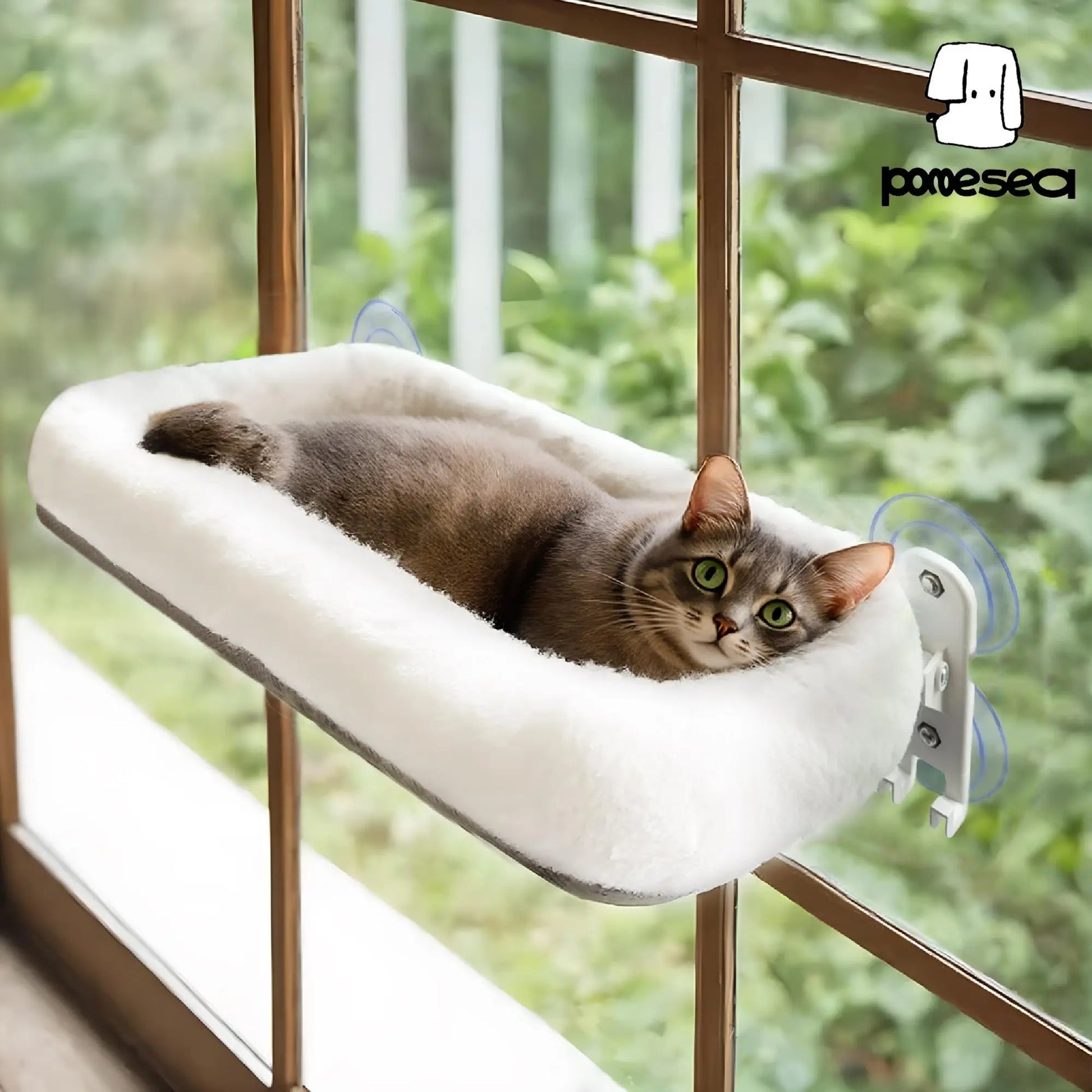 Folding Cat Window Hammock - Cordless, Machine Washable Bed with Sturdy Metal Frame and Strong Suction Cups for Cats and Small Dogs