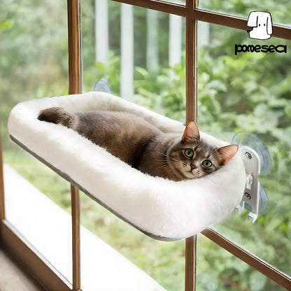 Folding Cat Window Hammock - Cordless, Machine Washable Bed with Sturdy Metal Frame and Strong Suction Cups for Cats and Small Dogs