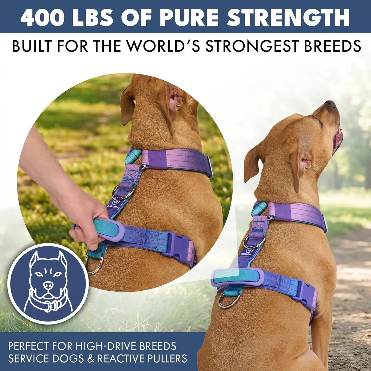 Spark Paws Comfort Control Large Dog No-Pull Harness with Front Clip - Durable Halter Design for Strong Breeds