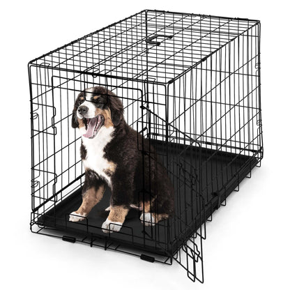 CAPHAUS Foldable Wire Dog Crate with Leak-Proof Pan, Protective Feet, and Divider Panel for Small, Medium, and Large Dogs - Available in 24” and 30” Single Door Options