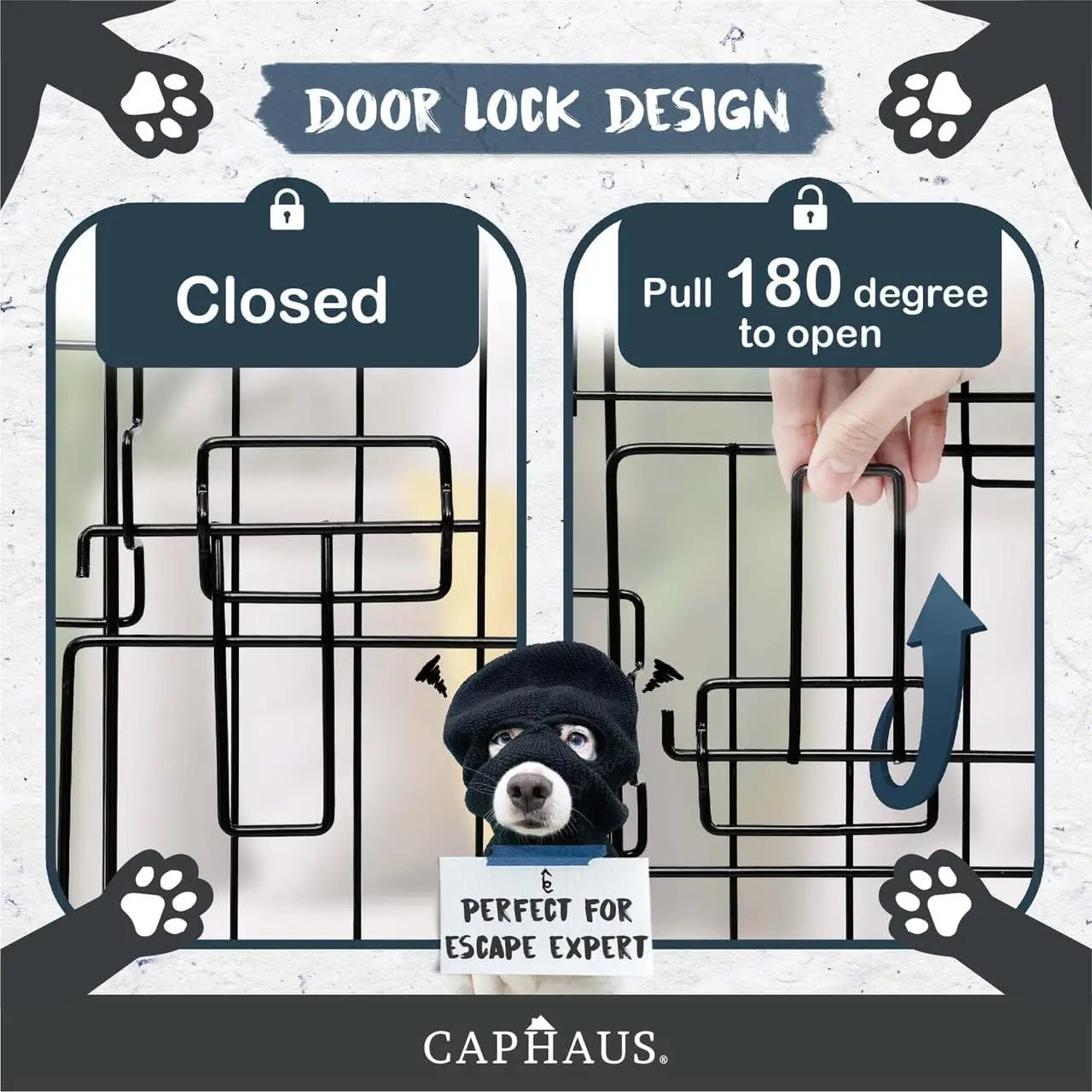 CAPHAUS Foldable Wire Dog Crate with Leak-Proof Pan, Protective Feet, and Divider Panel for Small, Medium, and Large Dogs - Available in 24” and 30” Single Door Options