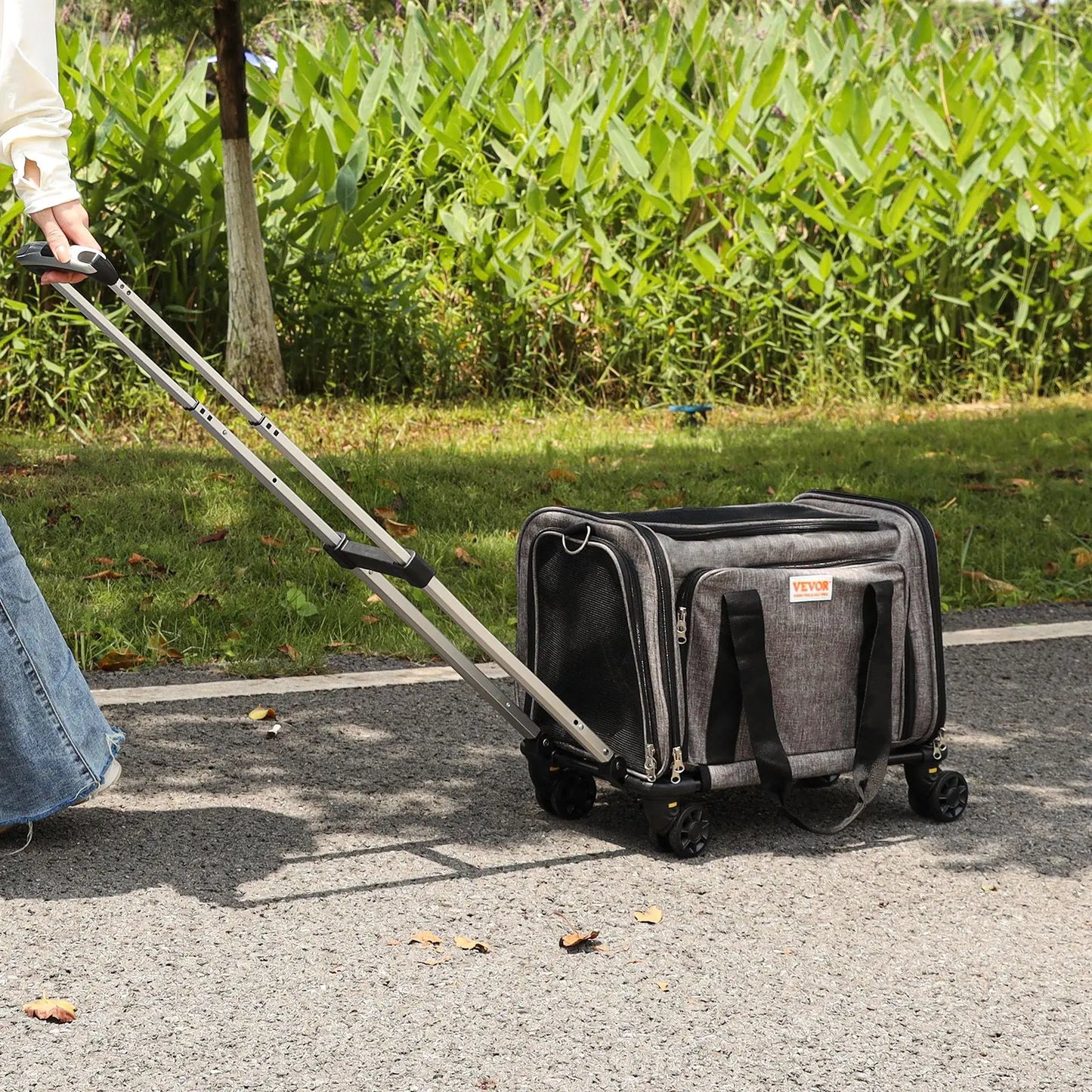 VEVOR Airline Approved Rolling Cat Carrier with Wheels, Telescopic Handle, and Shoulder Strap, Includes Folding Bowl