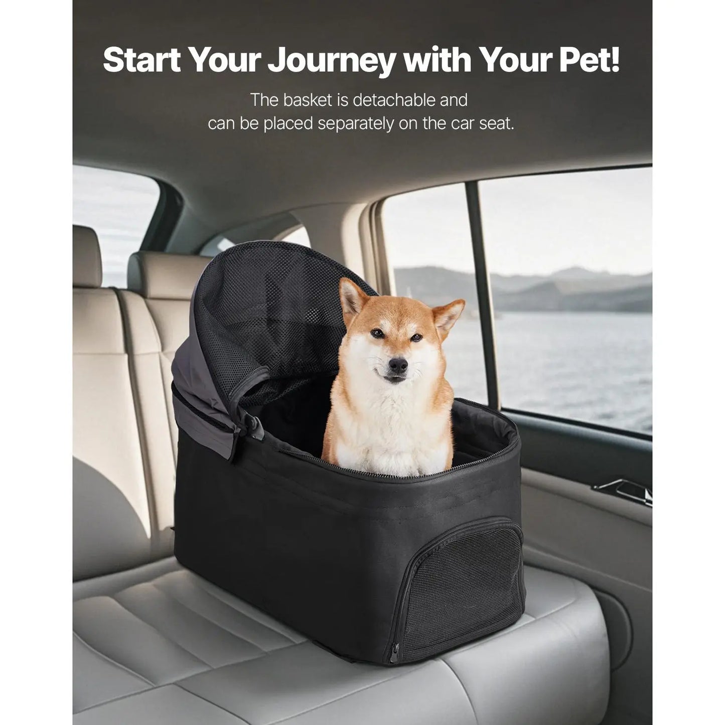 VEVOR Foldable Pet Stroller with 35 lbs Weight Capacity, 4-Wheel Dog and Cat Pram, Detachable Carrier, Mesh Windows, and Brake for Small to Medium Pets