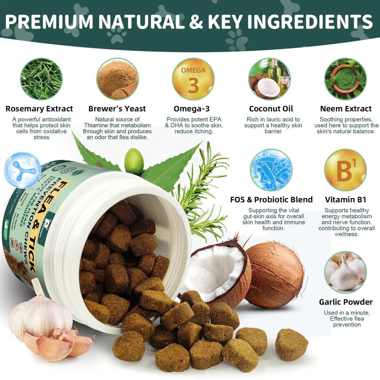 Dog Flea and Tick Support Soft Chews - Natural Oral Supplement for All Breeds and Sizes - 150 Chicken Flavored Treats