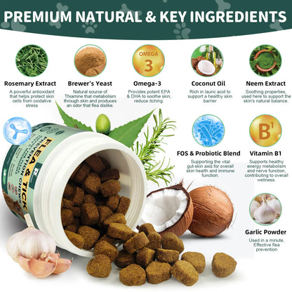 Dog Flea and Tick Support Soft Chews - Natural Oral Supplement for All Breeds and Sizes - 150 Chicken Flavored Treats