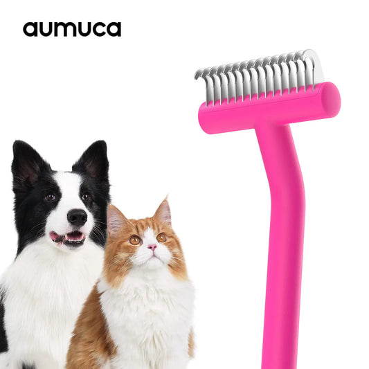 Aumuca Dematting Undercoat Comb for Dogs and Cats - Professional Pet Grooming Rake for Shedding