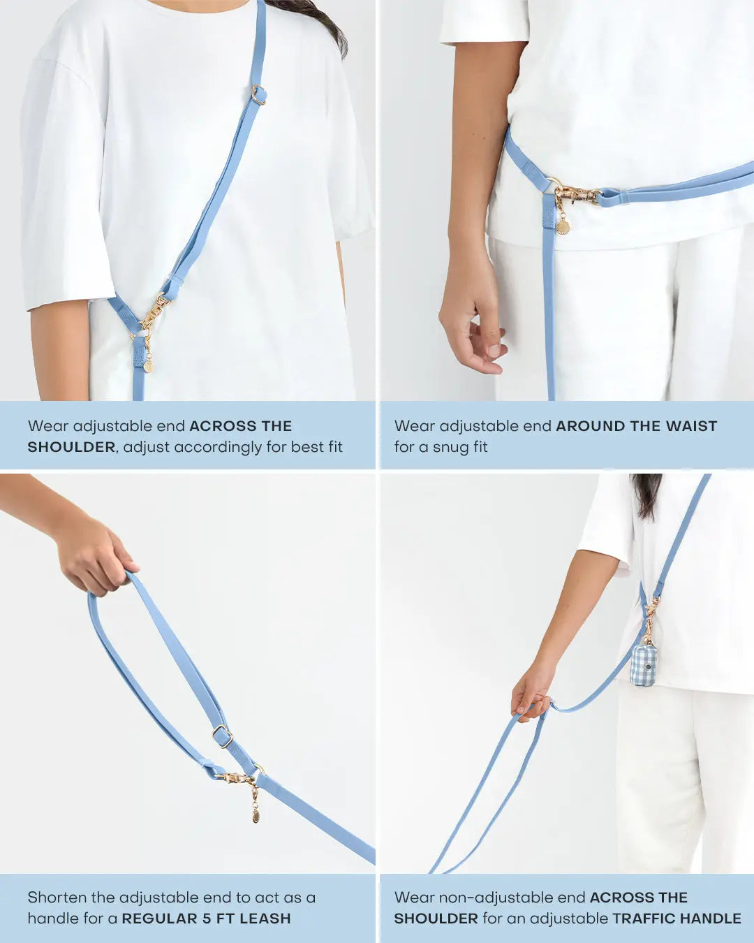 4-in-1 Convertible Hands-Free Cloud Dog Leash, 8.5 Feet Long, Available in 5/8 Inch or 3/4 Inch Widths