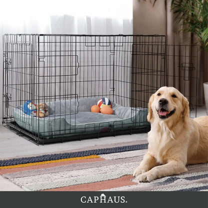 CAPHAUS Foldable Wire Dog Crate with Leak-Proof Pan, Protective Feet, and Divider Panel for Small, Medium, and Large Dogs - Available in 24” and 30” Single Door Options