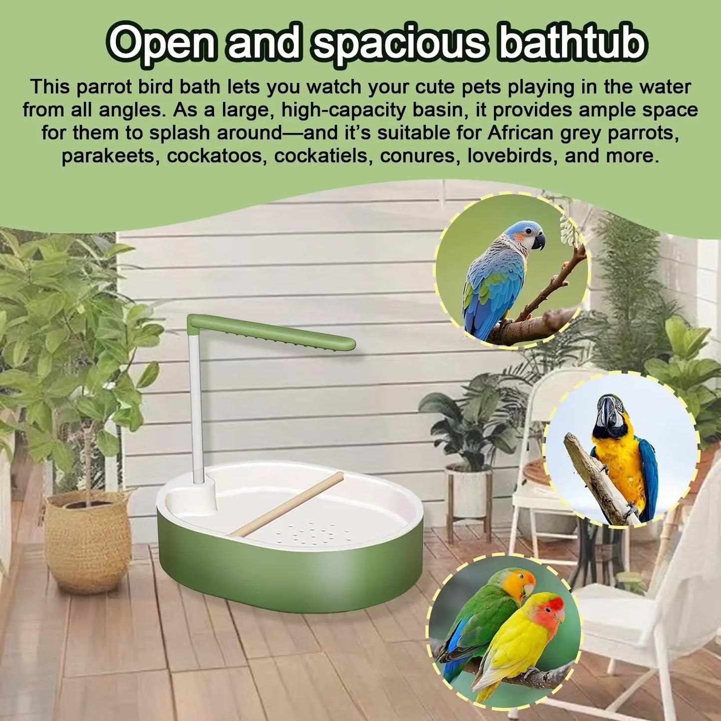 Automatic Parakeet Bird Bath with Pump - Large Bird Shower Fountain for Parakeets, Conures, and Other Pet Birds - Grooming Supplies