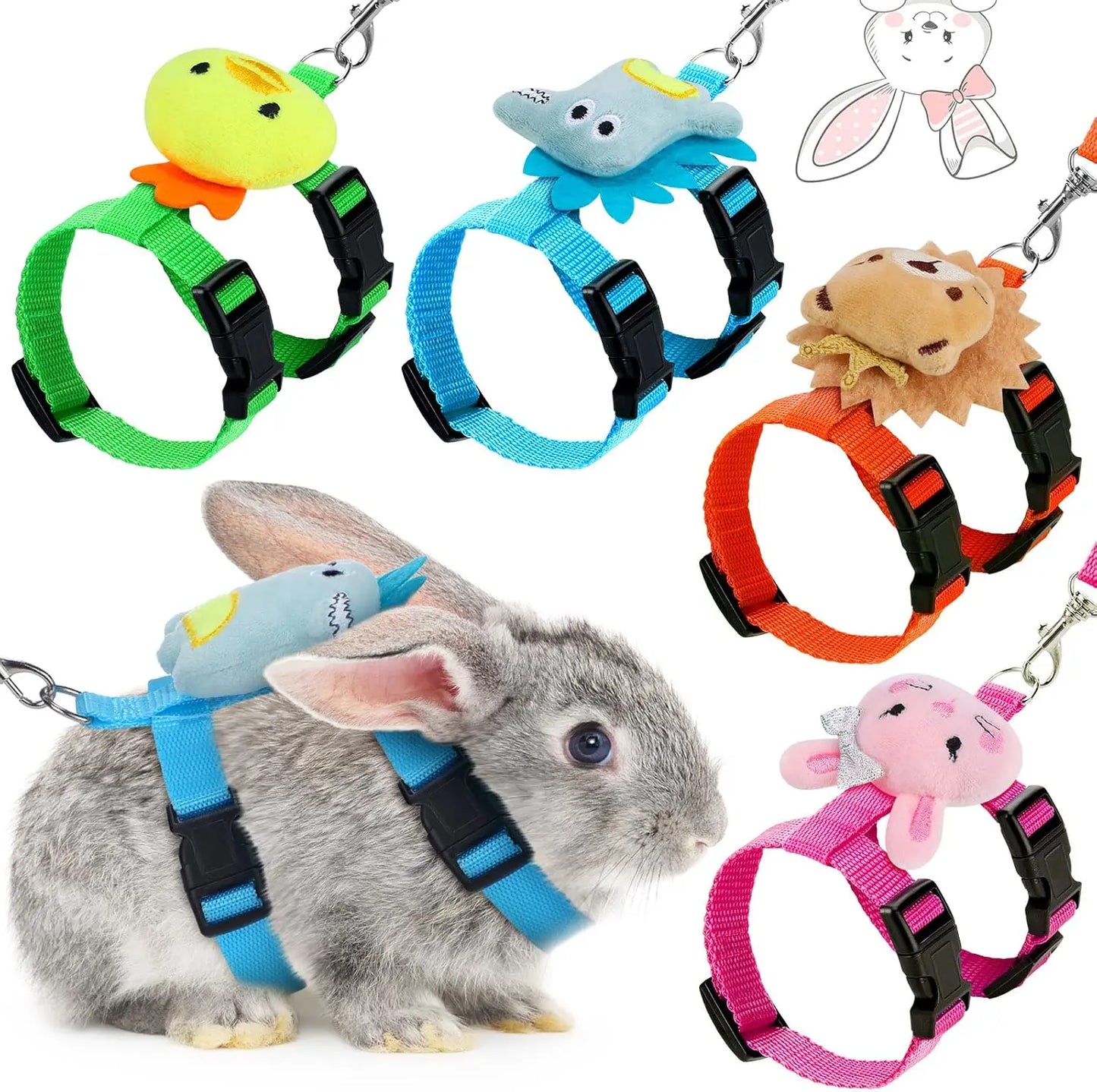 4-Pack Adjustable Rabbit Vest Harness with Traction Rope for Small Pets - Ideal for Walking and Outdoor Activities