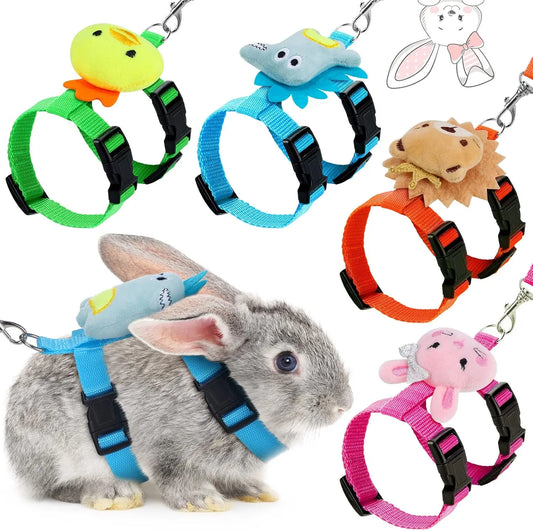 4-Pack Adjustable Rabbit Vest Harness with Traction Rope for Small Pets - Ideal for Walking and Outdoor Activities