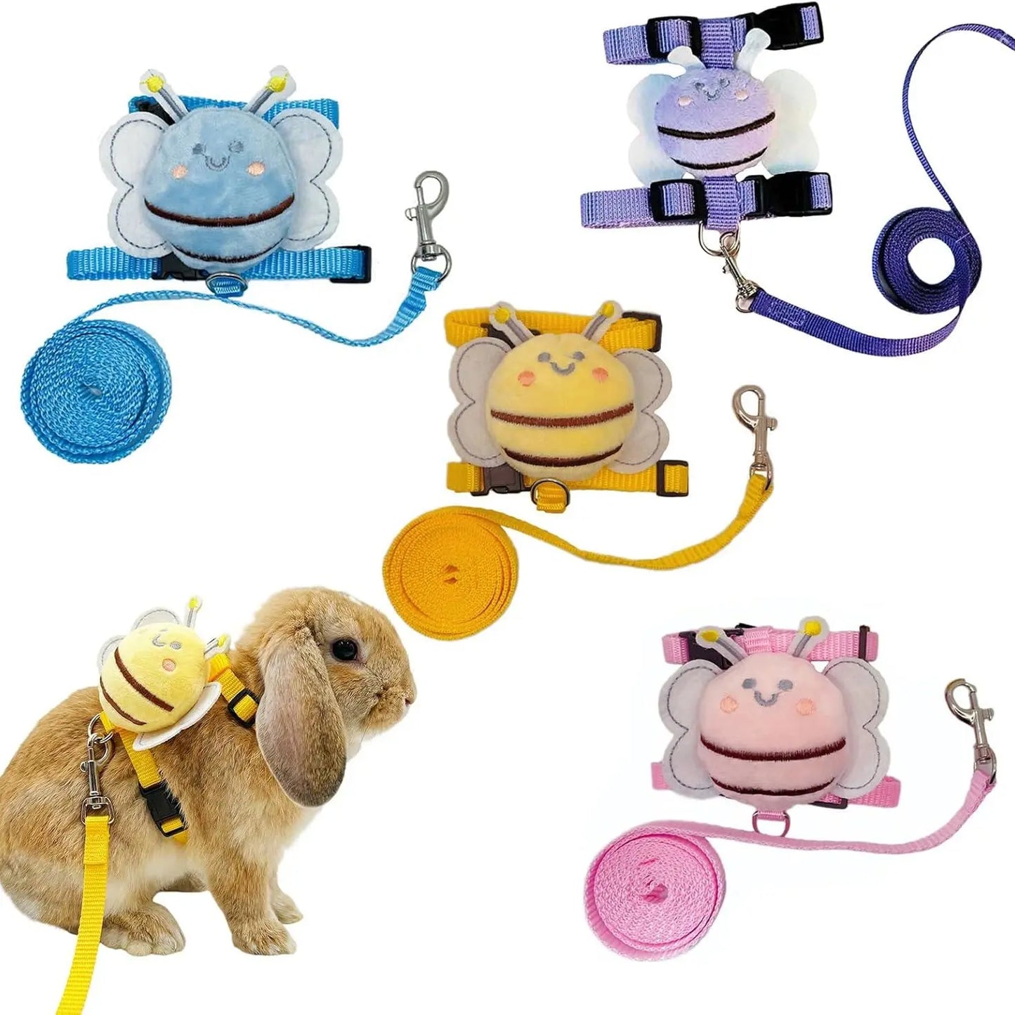 4-Pack Adjustable Rabbit Vest Harness with Traction Rope for Small Pets - Ideal for Walking and Outdoor Activities