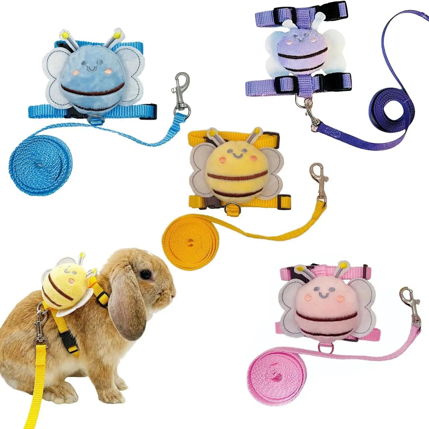 4-Pack Adjustable Rabbit Vest Harness with Traction Rope for Small Pets - Ideal for Walking and Outdoor Activities