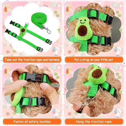 4-Pack Adjustable Rabbit Vest Harness with Traction Rope for Small Pets - Ideal for Walking and Outdoor Activities