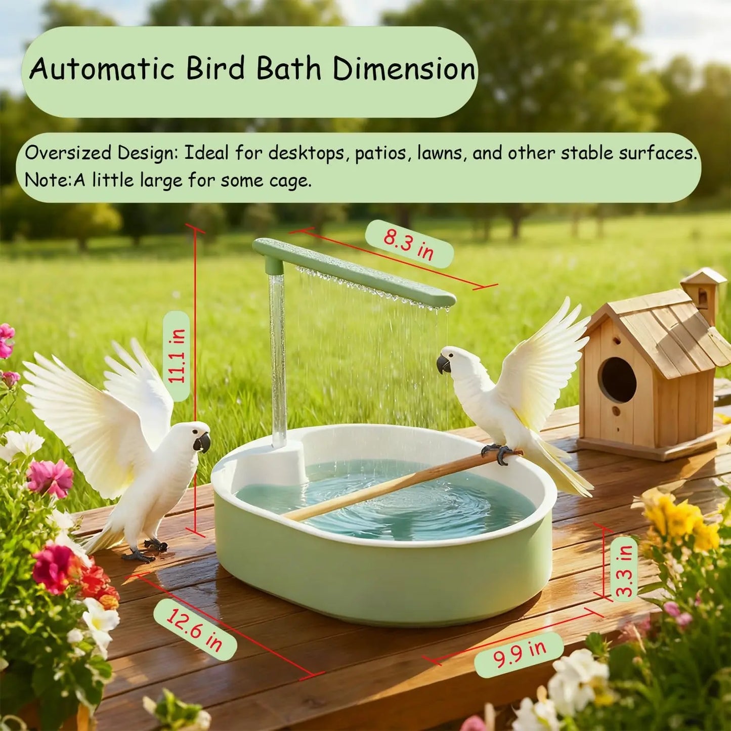 Automatic Parakeet Bird Bath with Pump - Large Bird Shower Fountain for Parakeets, Conures, and Other Pet Birds - Grooming Supplies