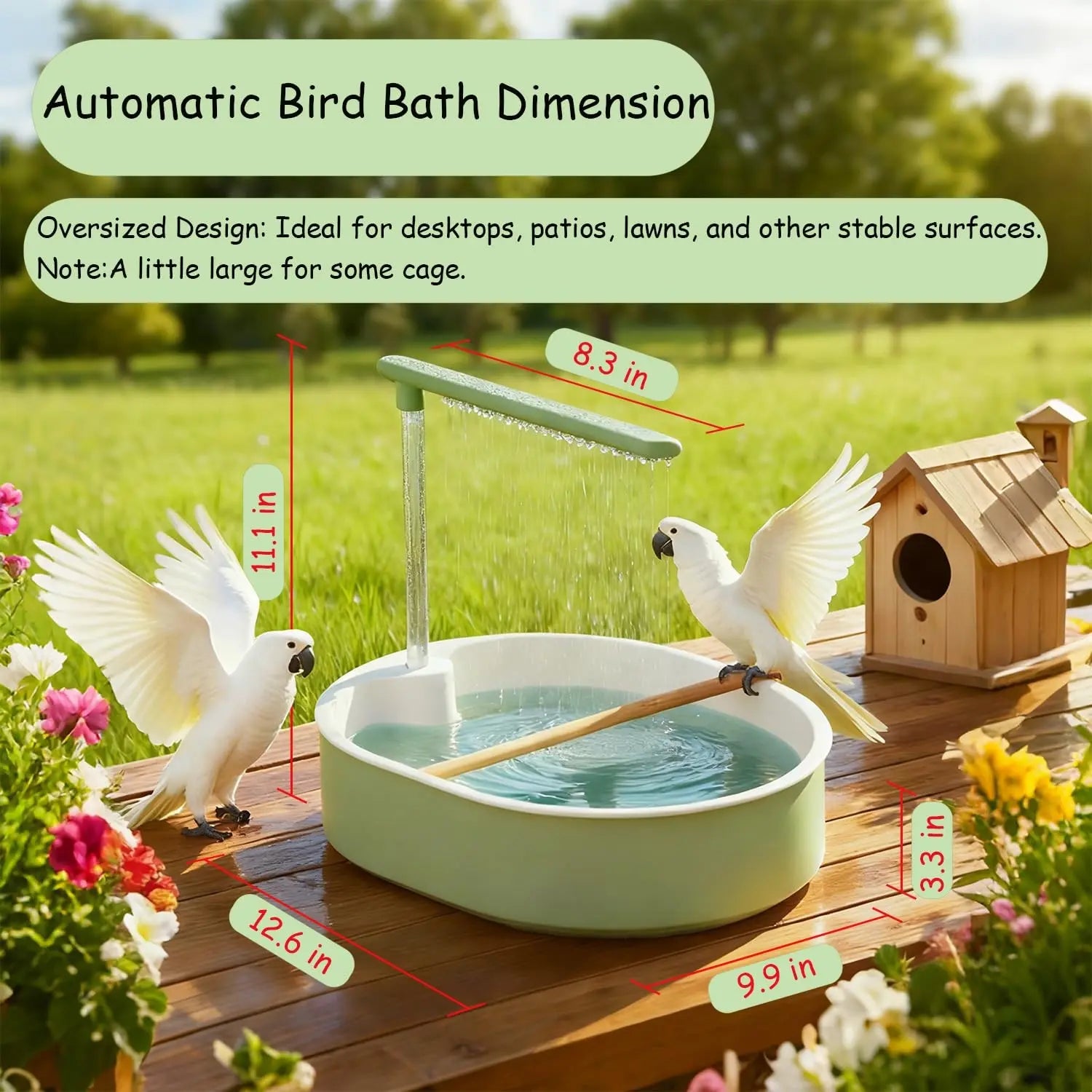 Automatic Parakeet Bird Bath with Pump - Large Bird Shower Fountain for Parakeets, Conures, and Other Pet Birds - Grooming Supplies