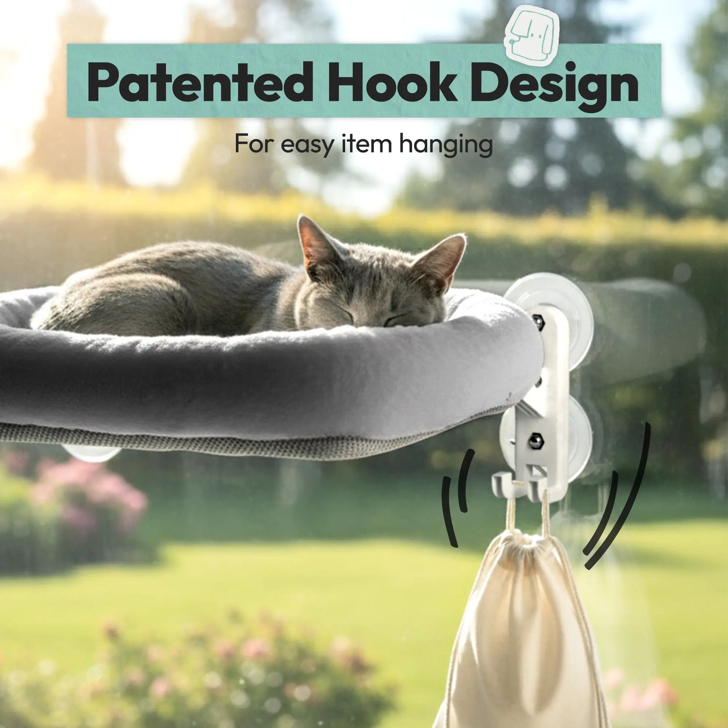 Folding Cat Window Hammock - Cordless, Machine Washable Bed with Sturdy Metal Frame and Strong Suction Cups for Cats and Small Dogs