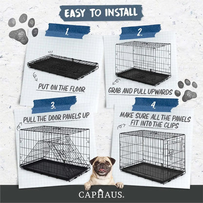 CAPHAUS Foldable Wire Dog Crate with Leak-Proof Pan, Protective Feet, and Divider Panel for Small, Medium, and Large Dogs - Available in 24” and 30” Single Door Options