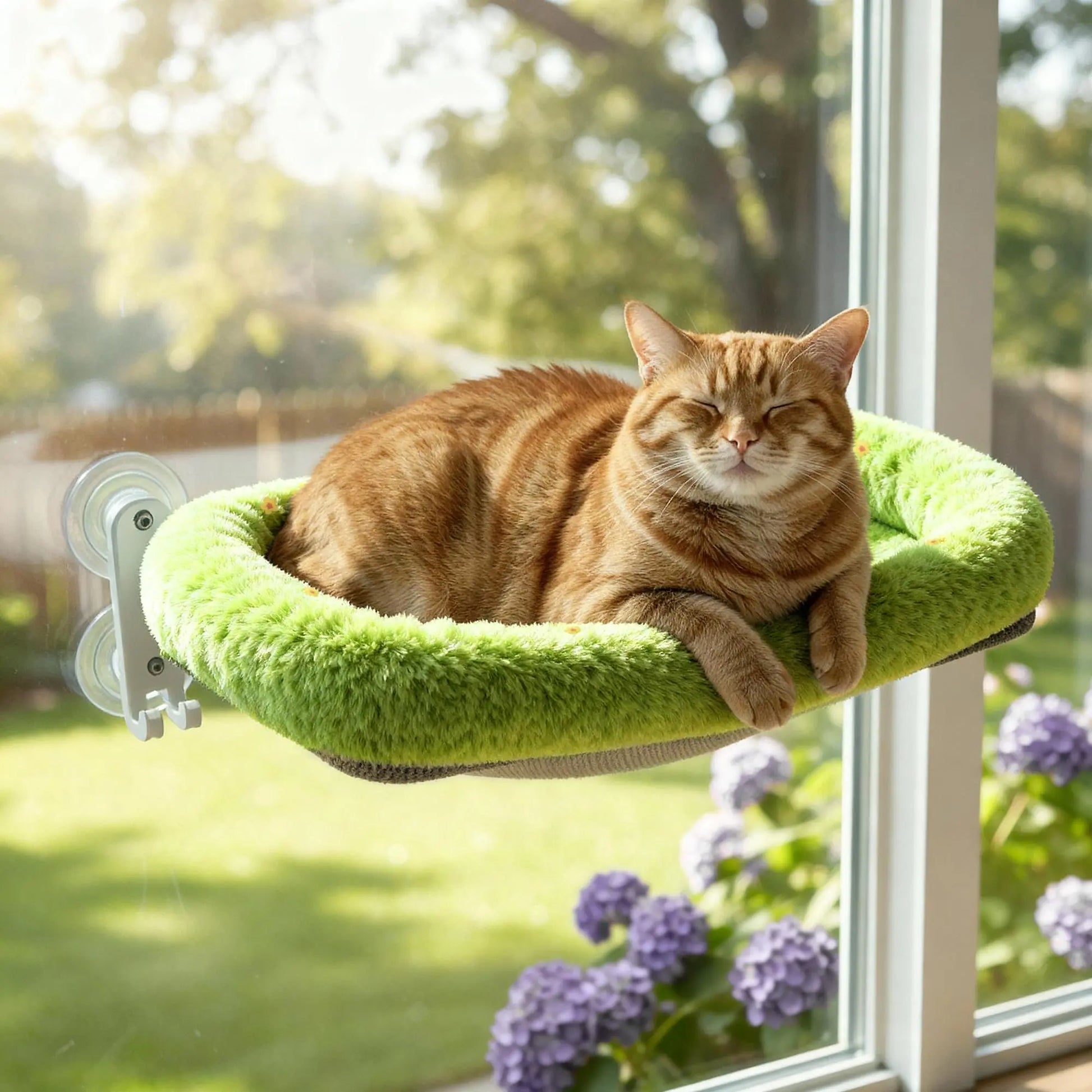 Folding Cat Window Hammock - Cordless, Machine Washable Bed with Sturdy Metal Frame and Strong Suction Cups for Cats and Small Dogs