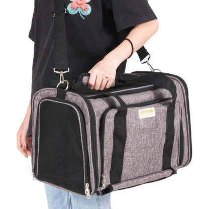 VEVOR Airline Approved Rolling Cat Carrier with Wheels, Telescopic Handle, and Shoulder Strap, Includes Folding Bowl