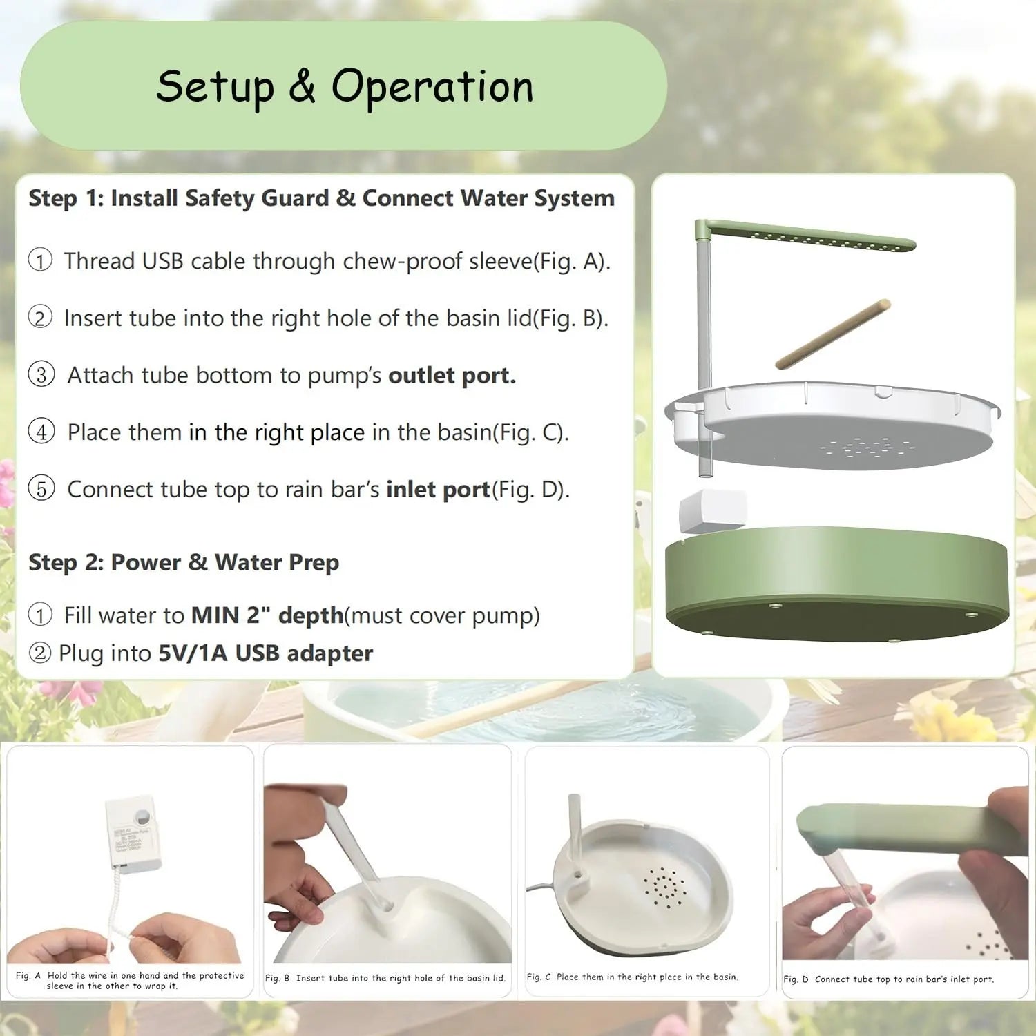 Automatic Parakeet Bird Bath with Pump - Large Bird Shower Fountain for Parakeets, Conures, and Other Pet Birds - Grooming Supplies
